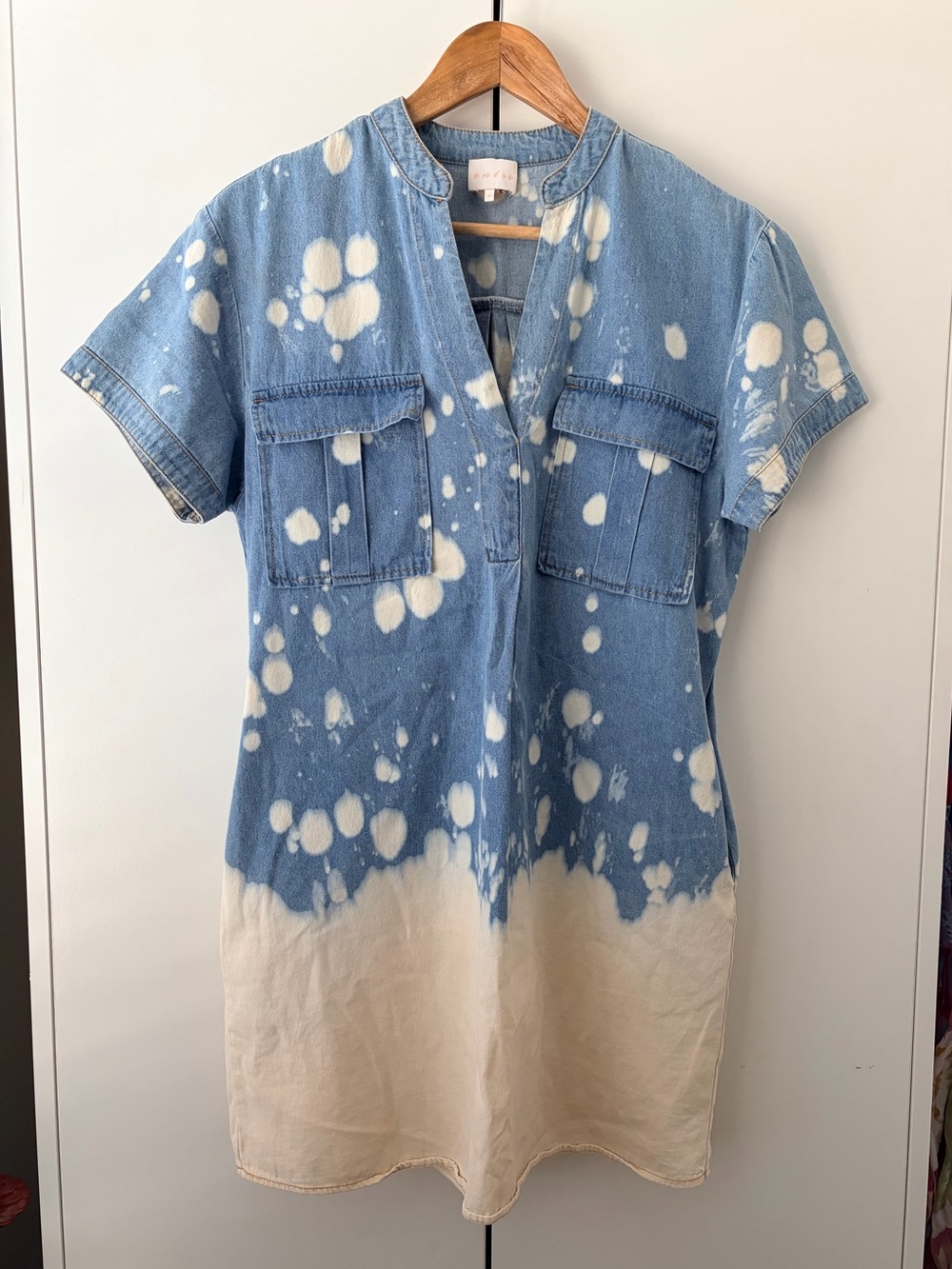 entro Blue and Cream Tie-Dye Denim Tunic Dress